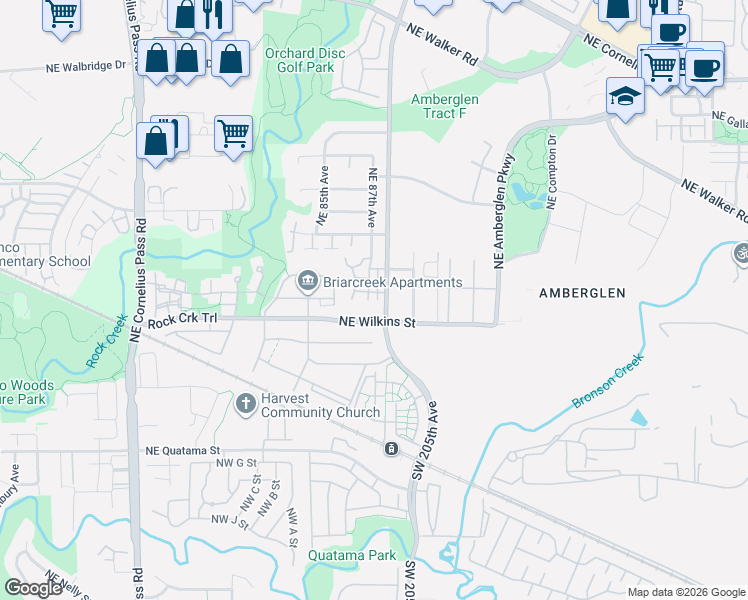 map of restaurants, bars, coffee shops, grocery stores, and more near 1122 Northeast Perl Way in Beaverton