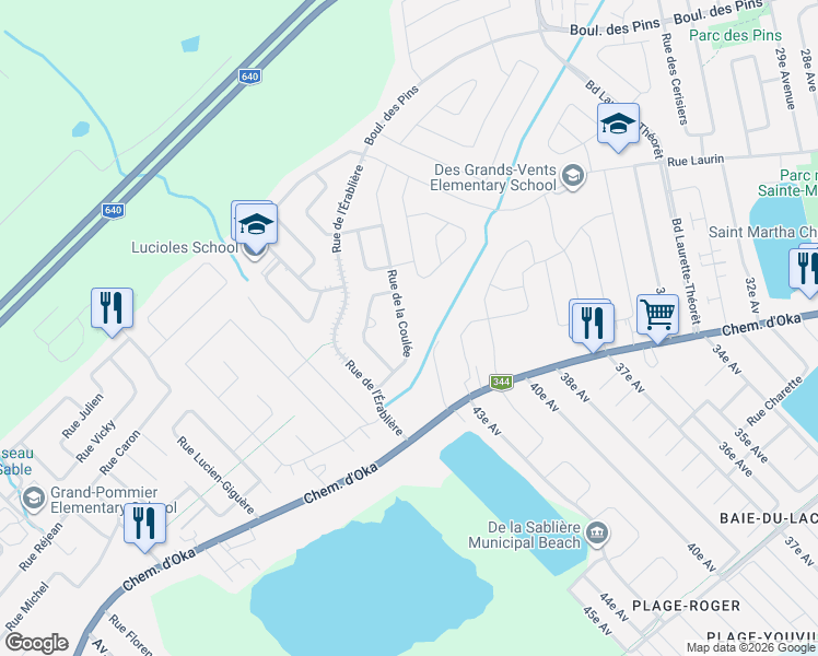 map of restaurants, bars, coffee shops, grocery stores, and more near 255 Rue de la Coulée in Sainte-Marthe-sur-le-Lac