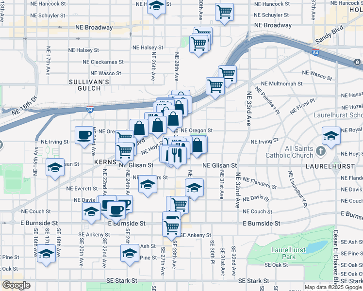 map of restaurants, bars, coffee shops, grocery stores, and more near 700 Northeast 28th Avenue in Portland