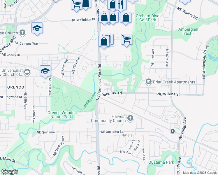 map of restaurants, bars, coffee shops, grocery stores, and more near 7947 Northeast Sydney Street in Hillsboro