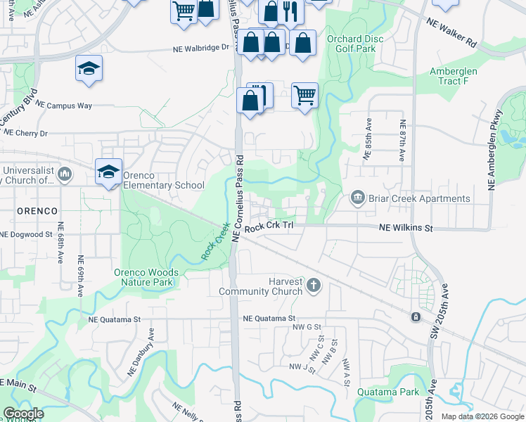 map of restaurants, bars, coffee shops, grocery stores, and more near 1099 Northwest Ordonez Place in Hillsboro