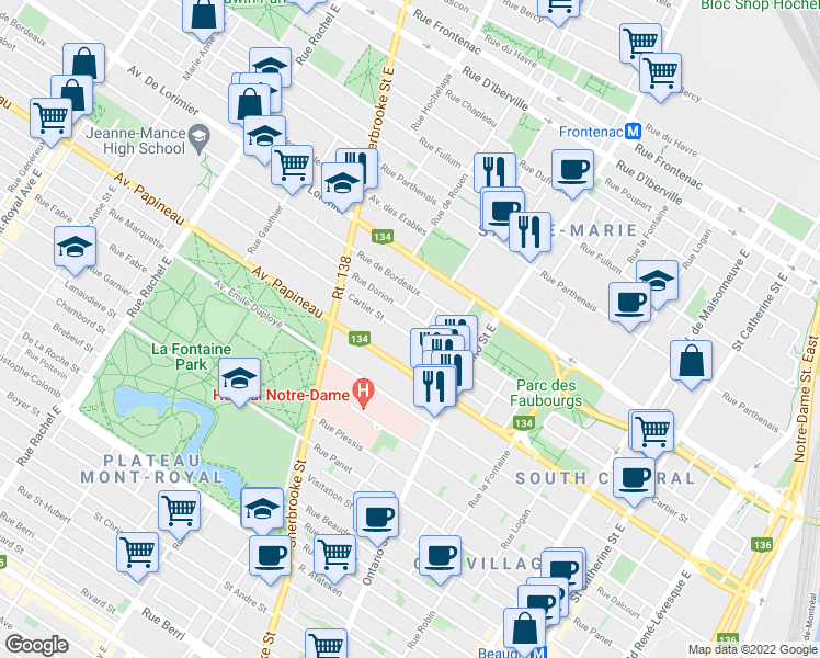 map of restaurants, bars, coffee shops, grocery stores, and more near 2169 Rue Cartier in Montréal