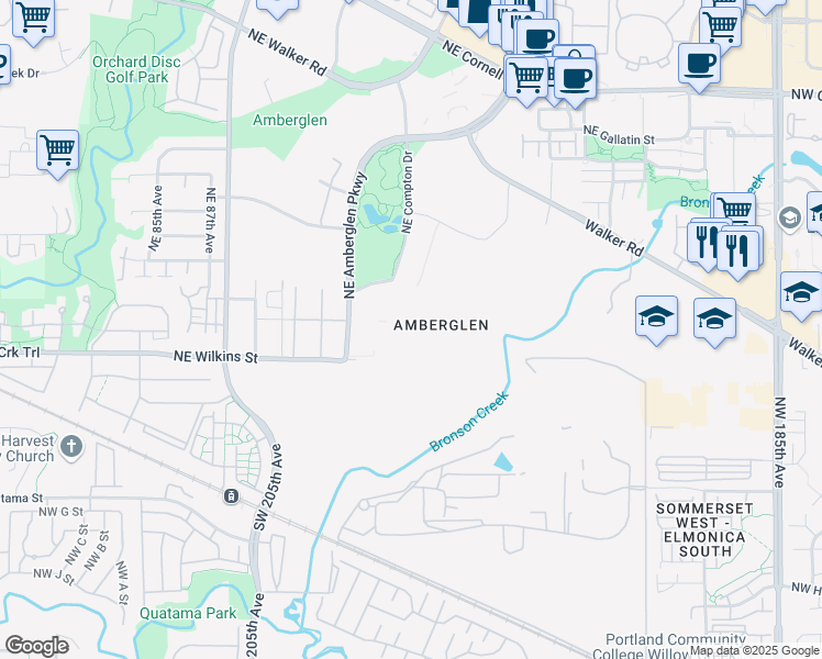map of restaurants, bars, coffee shops, grocery stores, and more near 1100 Northwest Compton Drive in Hillsboro
