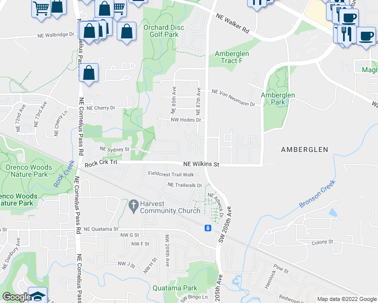 map of restaurants, bars, coffee shops, grocery stores, and more near 1080 Northwest 208th Terrace in Beaverton