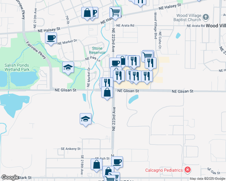 map of restaurants, bars, coffee shops, grocery stores, and more near Northeast Glisan Street in Gresham