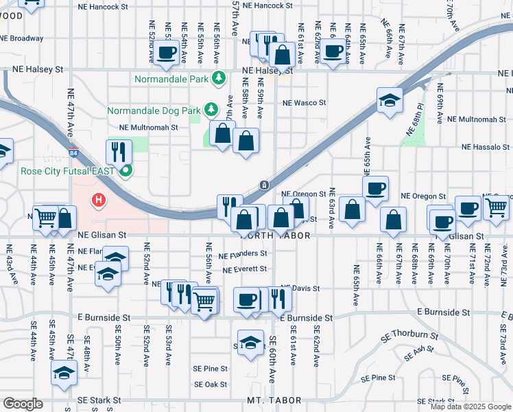 map of restaurants, bars, coffee shops, grocery stores, and more near in Portland