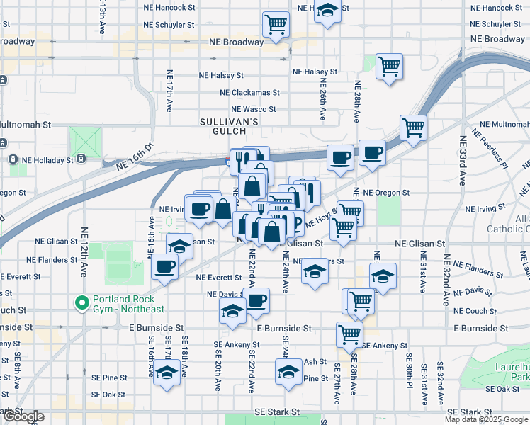 map of restaurants, bars, coffee shops, grocery stores, and more near 700 Northeast 23rd Avenue in Portland