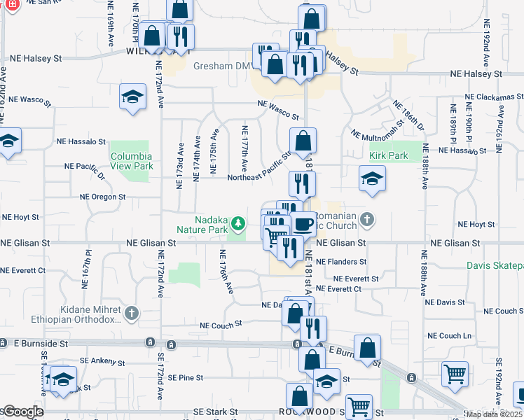 map of restaurants, bars, coffee shops, grocery stores, and more near 750 Northeast 178th Avenue in Portland