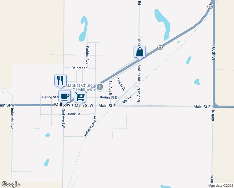 map of restaurants, bars, coffee shops, grocery stores, and more near 109 Bering Street West in Milltown