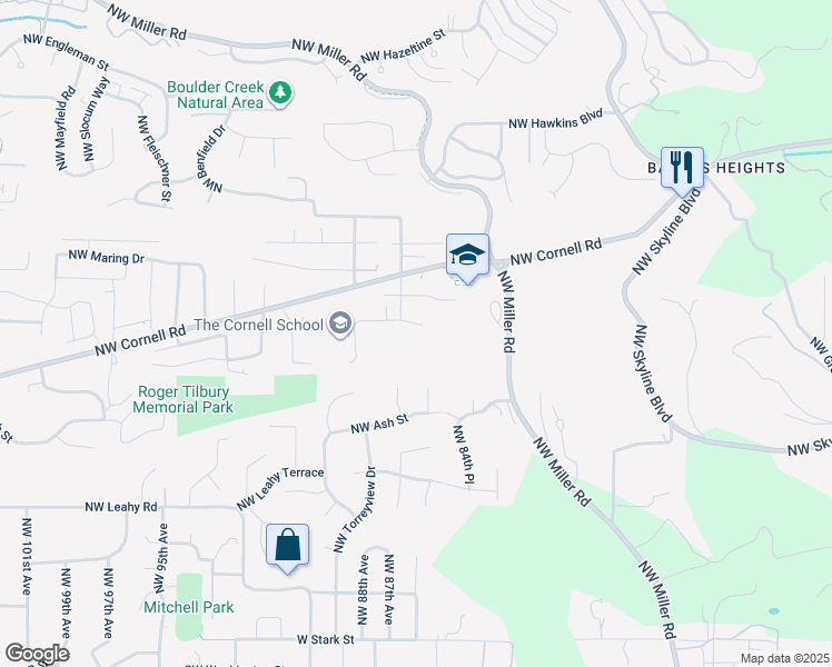map of restaurants, bars, coffee shops, grocery stores, and more near 8630 Northwest Irving Street in Portland