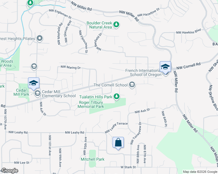map of restaurants, bars, coffee shops, grocery stores, and more near 9244 Northwest Burntknoll Court in Portland