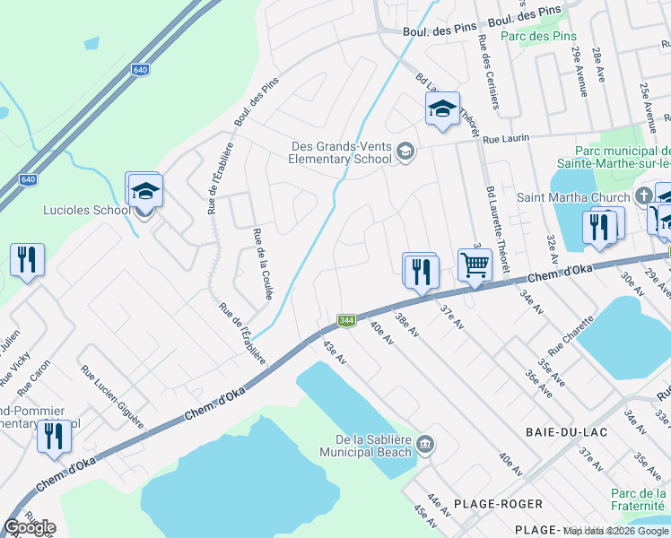 map of restaurants, bars, coffee shops, grocery stores, and more near 3159c Rue André in Sainte-Marthe-sur-le-Lac