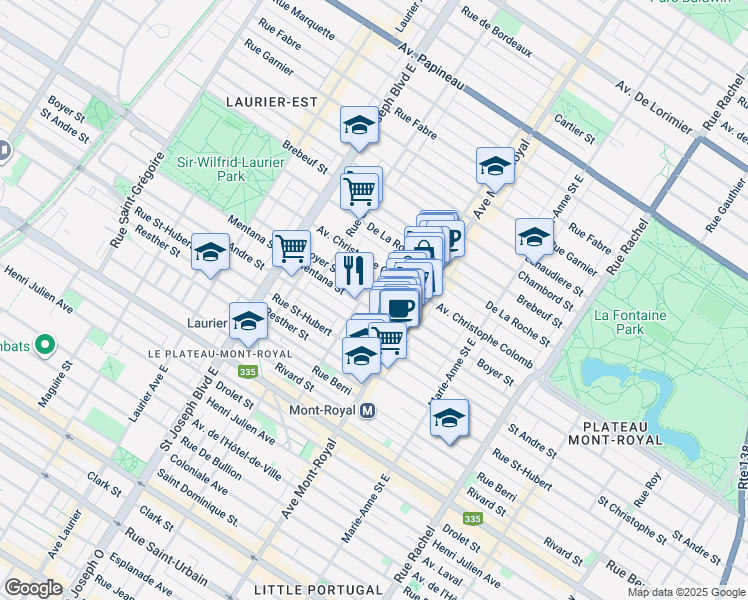 map of restaurants, bars, coffee shops, grocery stores, and more near 4584 Rue Boyer in Montréal