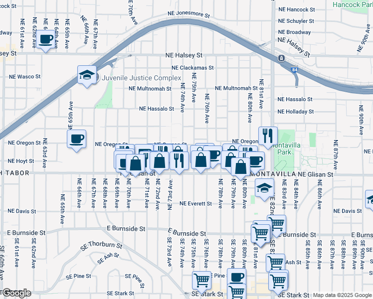 map of restaurants, bars, coffee shops, grocery stores, and more near 7432 Northeast Oregon Street in Portland