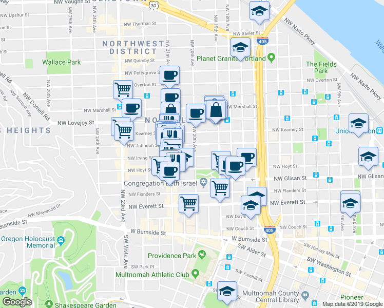 map of restaurants, bars, coffee shops, grocery stores, and more near in Portland