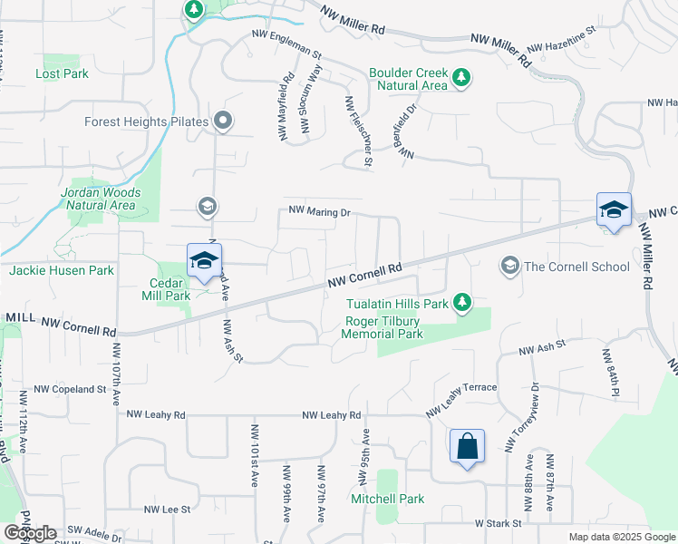 map of restaurants, bars, coffee shops, grocery stores, and more near 9660 Northwest Bermar Lane in Portland