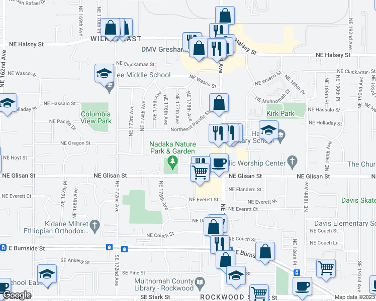 map of restaurants, bars, coffee shops, grocery stores, and more near 761 Northeast 178th Avenue in Portland
