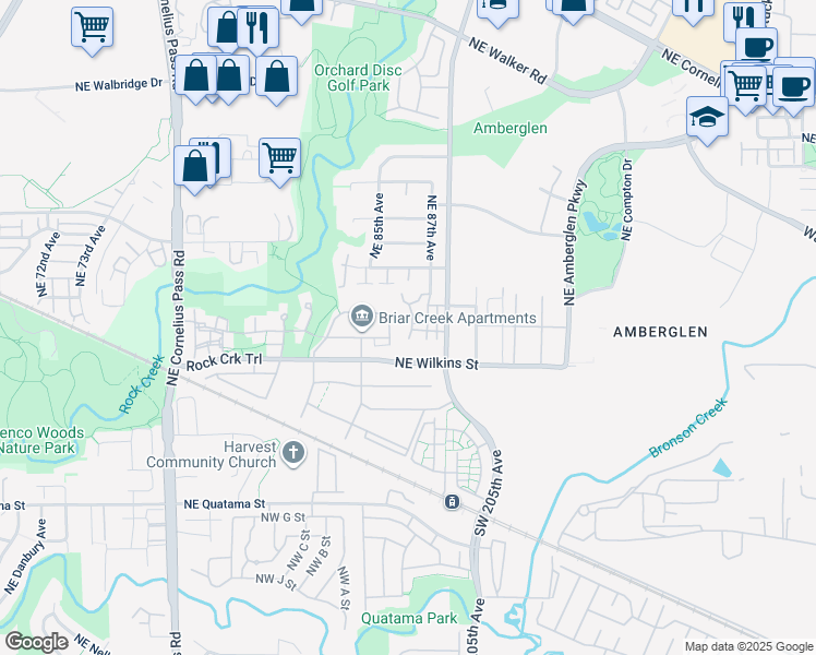 map of restaurants, bars, coffee shops, grocery stores, and more near 1107 Northeast 86th Way in Hillsboro