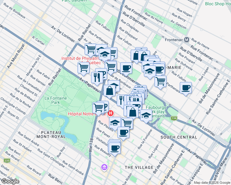 map of restaurants, bars, coffee shops, grocery stores, and more near 2274 Rue Cartier in Montréal