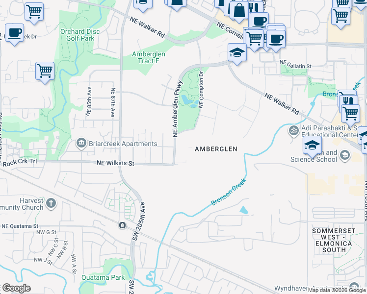 map of restaurants, bars, coffee shops, grocery stores, and more near 1195 NW Compton Way in Hillsboro