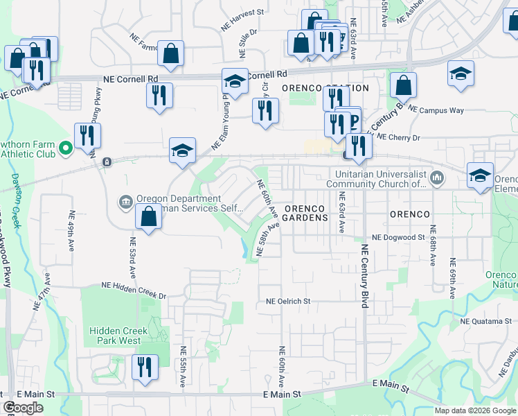 map of restaurants, bars, coffee shops, grocery stores, and more near 5832 Northeast Tunbridge Street in Hillsboro