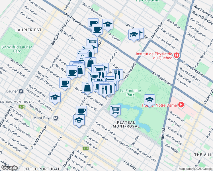 map of restaurants, bars, coffee shops, grocery stores, and more near 4266 Rue Chambord in Montréal