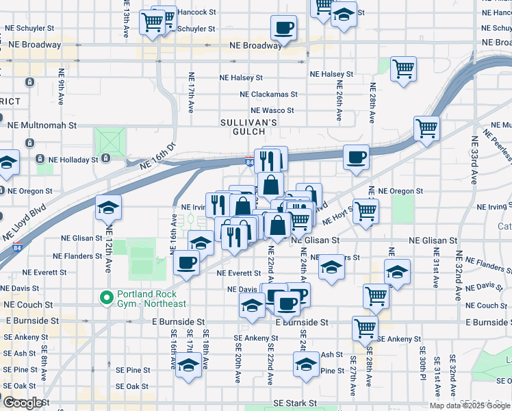 map of restaurants, bars, coffee shops, grocery stores, and more near 711 NE 21st Ave in Portland