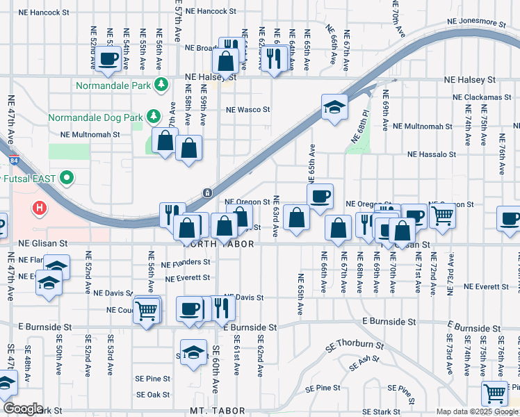 map of restaurants, bars, coffee shops, grocery stores, and more near 714 Northeast 62nd Avenue in Portland