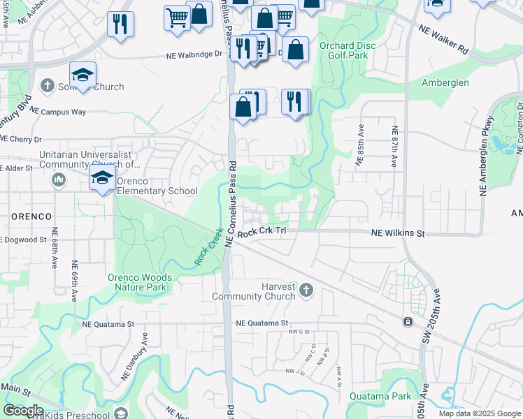 map of restaurants, bars, coffee shops, grocery stores, and more near 7947 Northeast Sydney Street in Hillsboro