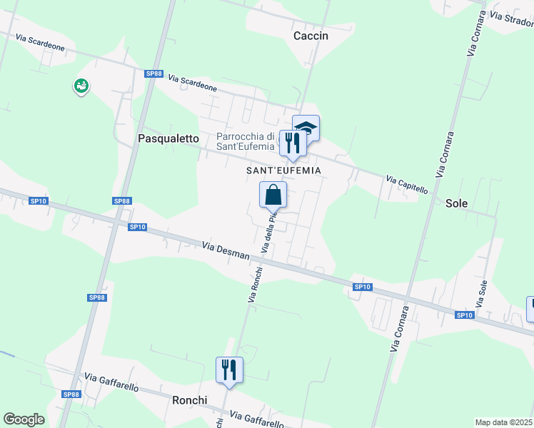 map of restaurants, bars, coffee shops, grocery stores, and more near 9 Via della Pieve in Borgoricco