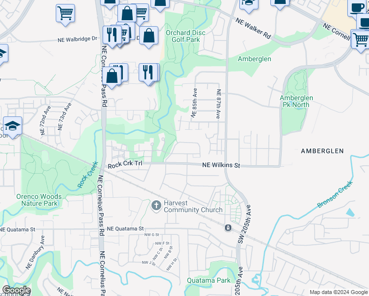 map of restaurants, bars, coffee shops, grocery stores, and more near 1001 NW Briarcreek Way in Beaverton