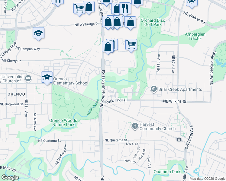 map of restaurants, bars, coffee shops, grocery stores, and more near 7947 Northeast Sydney Street in Hillsboro