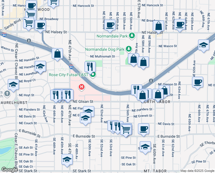 map of restaurants, bars, coffee shops, grocery stores, and more near 687 Northeast 52nd Avenue in Portland