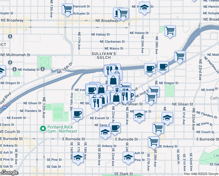 map of restaurants, bars, coffee shops, grocery stores, and more near 711 Northeast 21st Avenue in Portland