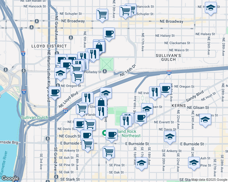 map of restaurants, bars, coffee shops, grocery stores, and more near 546 Northeast 12th Avenue in Portland