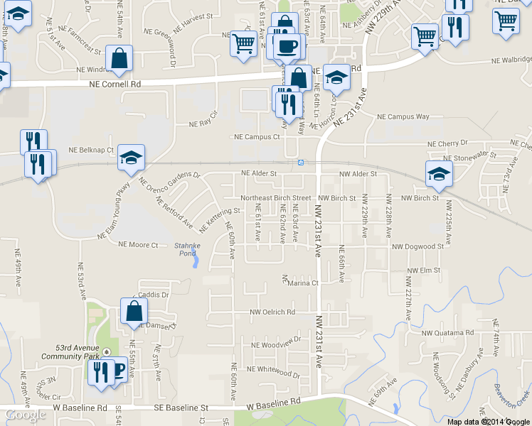 map of restaurants, bars, coffee shops, grocery stores, and more near 711 Northeast 61st Court in Hillsboro