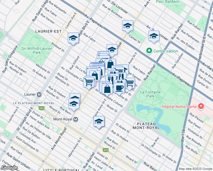map of restaurants, bars, coffee shops, grocery stores, and more near 4403 Rue de la Roche in Montréal