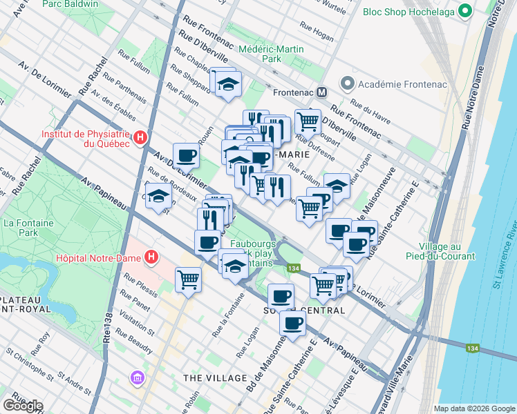 map of restaurants, bars, coffee shops, grocery stores, and more near 1930 Avenue des Érables in Montréal