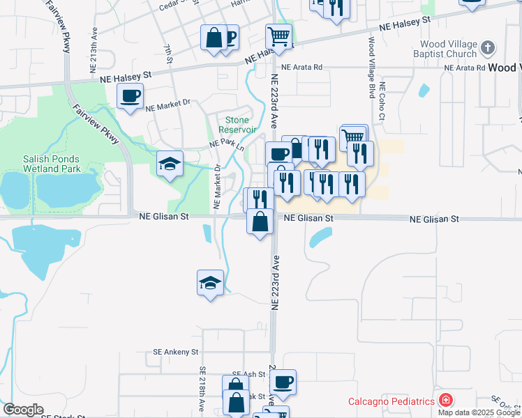 map of restaurants, bars, coffee shops, grocery stores, and more near 822 Northeast Pacific Drive in Fairview