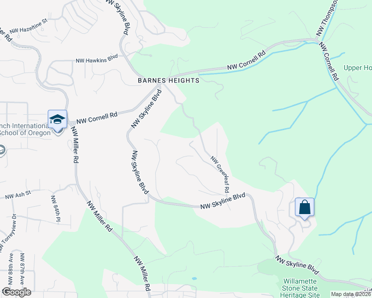 map of restaurants, bars, coffee shops, grocery stores, and more near 7416 Northwest Penridge Road in Portland
