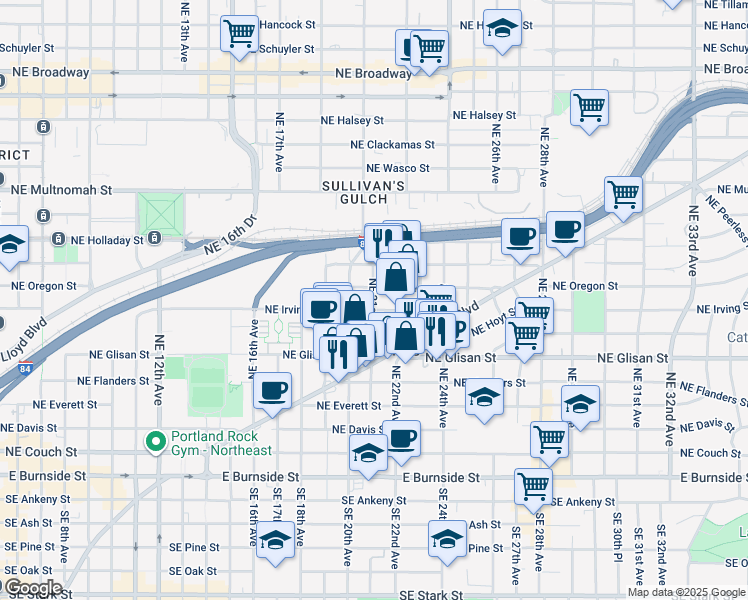map of restaurants, bars, coffee shops, grocery stores, and more near 711 Northeast 21st Avenue in Portland