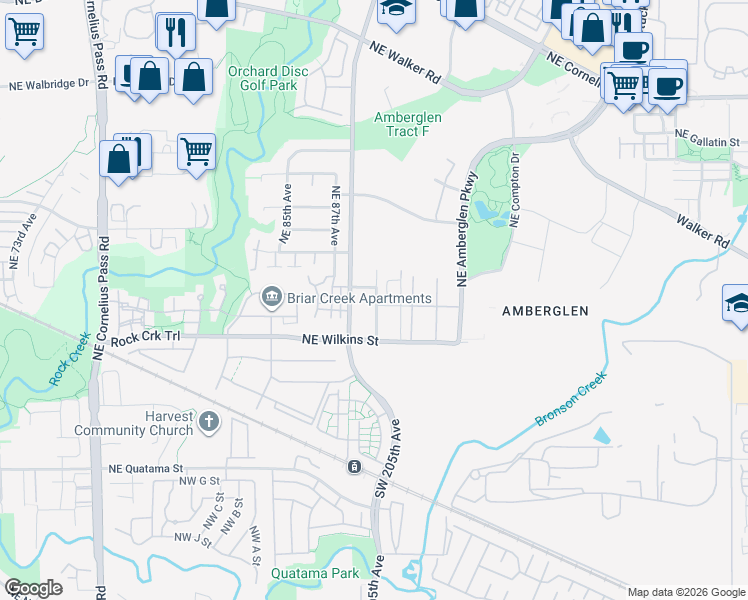 map of restaurants, bars, coffee shops, grocery stores, and more near 8920 Northeast Tennyson Street in Hillsboro