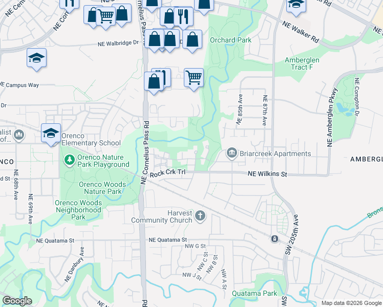 map of restaurants, bars, coffee shops, grocery stores, and more near 21395 Northwest Sydney Street in Hillsboro