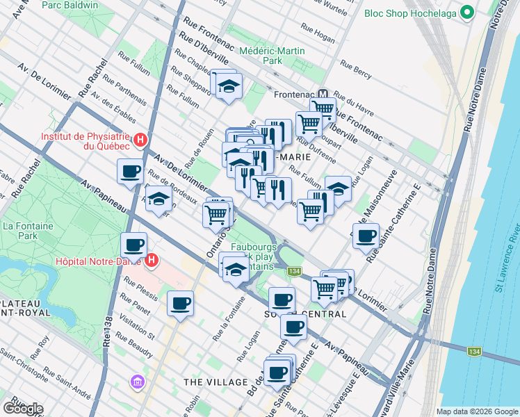 map of restaurants, bars, coffee shops, grocery stores, and more near 1930 Avenue des Érables in Montréal