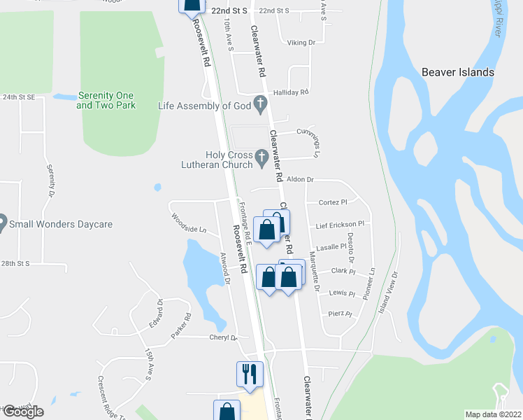 map of restaurants, bars, coffee shops, grocery stores, and more near 2615 Clearwater Road in St. Cloud