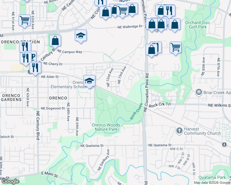 map of restaurants, bars, coffee shops, grocery stores, and more near 7290 Northeast Stoneybrook Street in Hillsboro