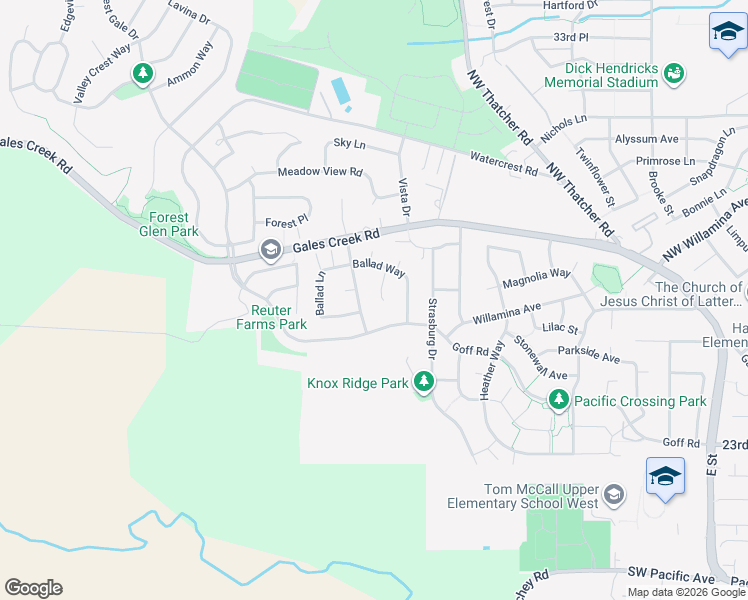 map of restaurants, bars, coffee shops, grocery stores, and more near 2713 Buxton Street in Forest Grove