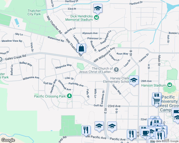 map of restaurants, bars, coffee shops, grocery stores, and more near 1331 Spring Garden Way in Forest Grove