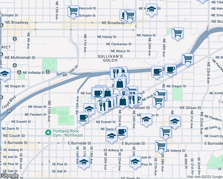 map of restaurants, bars, coffee shops, grocery stores, and more near 711 Northeast 21st Avenue in Portland