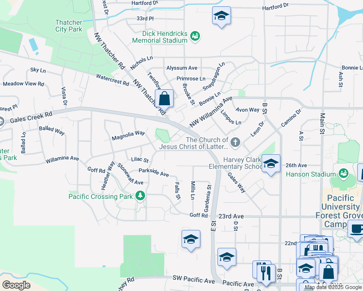 map of restaurants, bars, coffee shops, grocery stores, and more near 1331 Spring Garden Way in Forest Grove